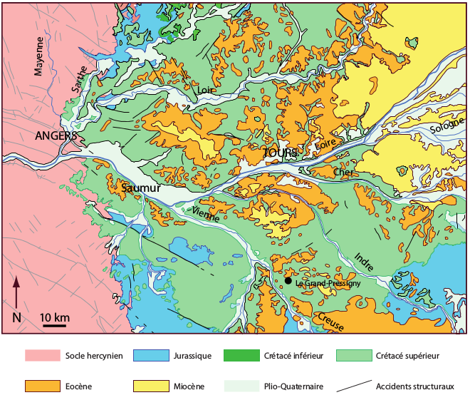 Carte géologique simplifiée du sud-ouest du bassin parisien